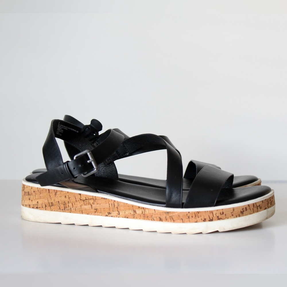 Black cork wedge sandals 9